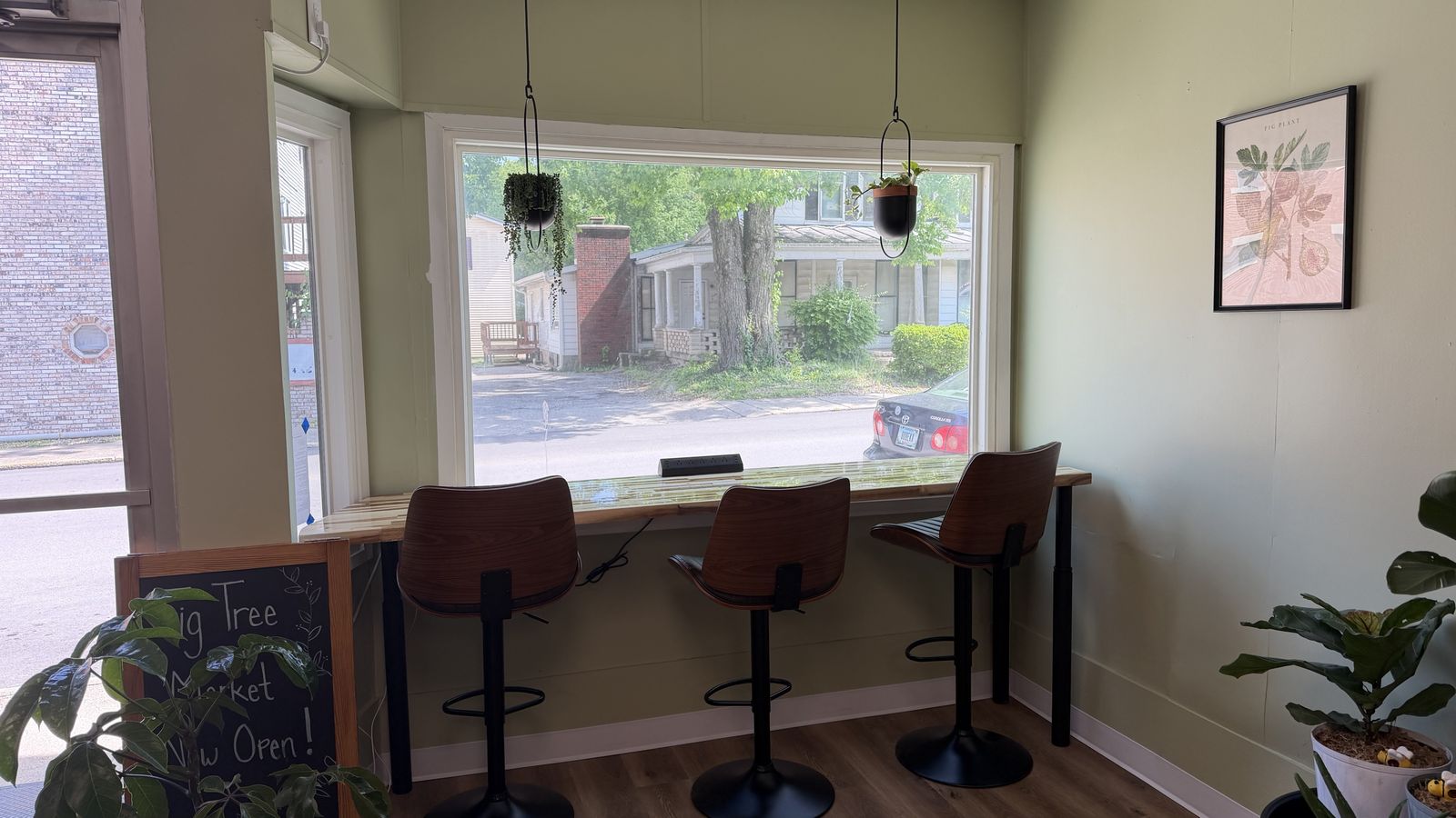 Window seating beside the coffee bar at Fig Tree Market